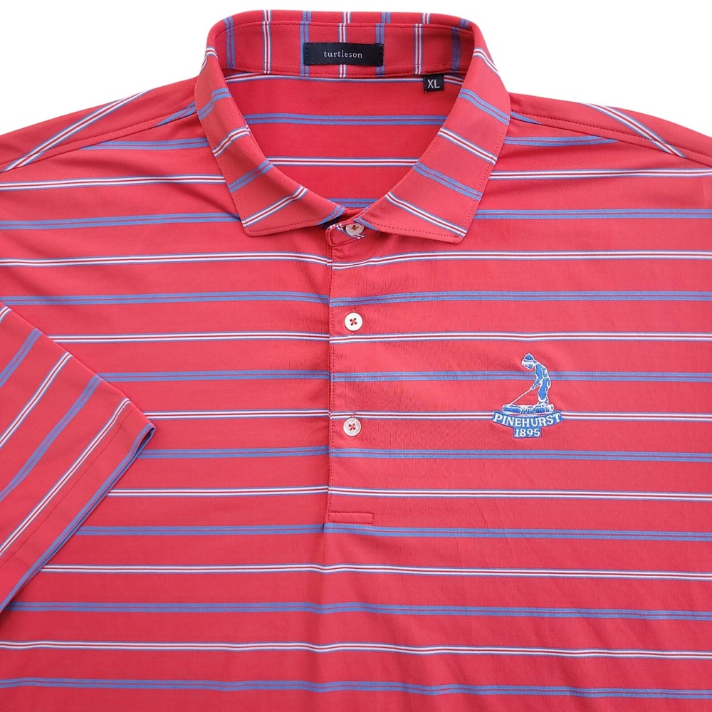 Turtleson Polo Shirt Mens XL Red Stripe Pinehurst Golf Performance
